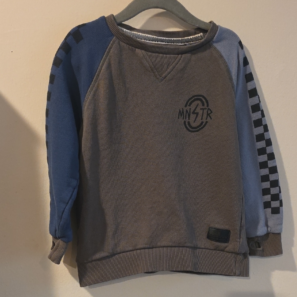 Munster Olive Brown and Blue Kids Sweatshirt Size 4 Checkered